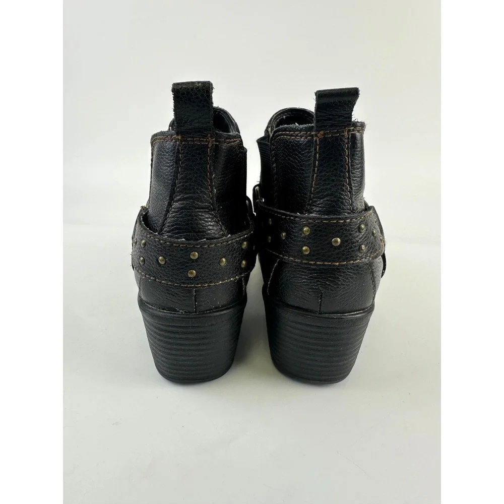 b.o.c. Born Concept Ankle Boots Black Moto Studded Harness Leather Women Size 10
